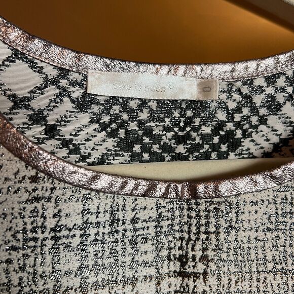 See U Soon Anthropologie Top Sz 0 Metallic Cap Sleeve Pull Over Gold Trim Crop - Picture 3 of 7
